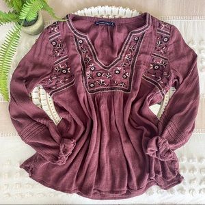 Abercrombie Maroon Long Sleeve Blouse